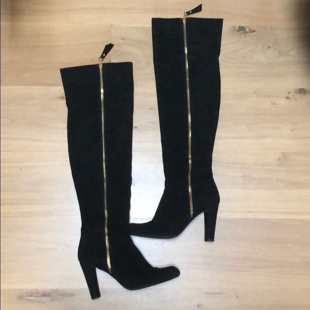 Stuart Weitzman Over the Knee black suede boots.